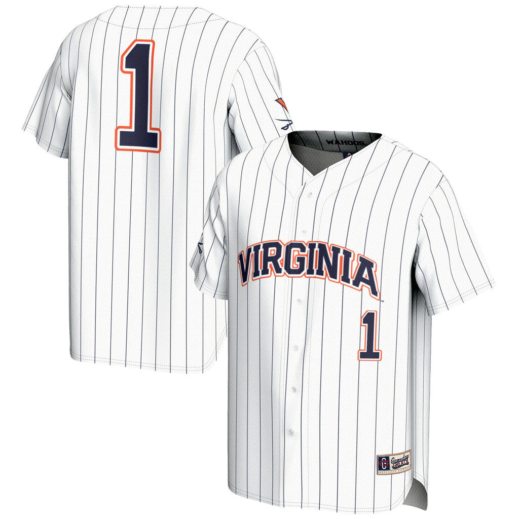 #1 Virginia Cavaliers Lightweight Baseball Jersey - White product image 2, provided for visual reference and product detail