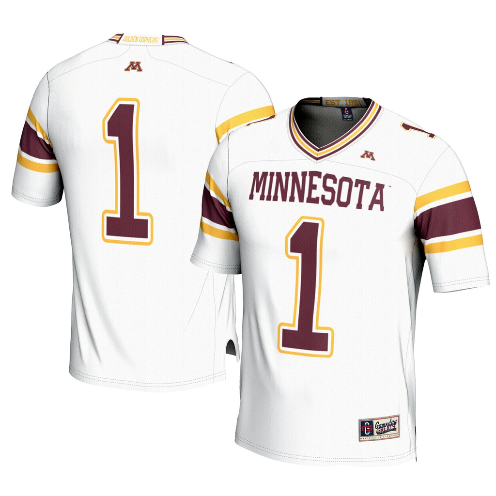 #1 Minnesota Golden Gophers Football Jersey – White product image 2, provided for visual reference and product detail review