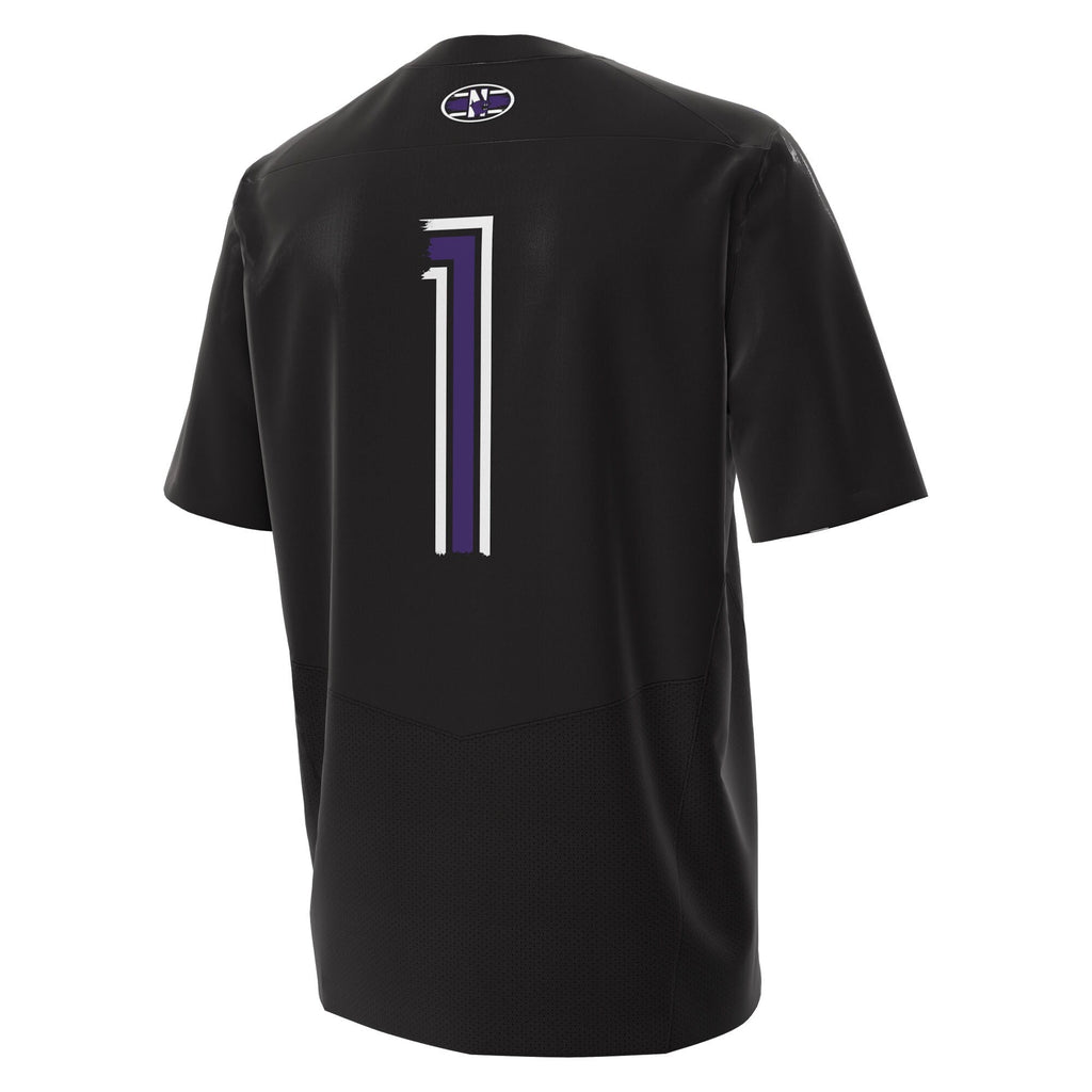#1 Northwestern Wildcats Alternate Replica Football Jersey - Black product image 4, provided for visual reference and