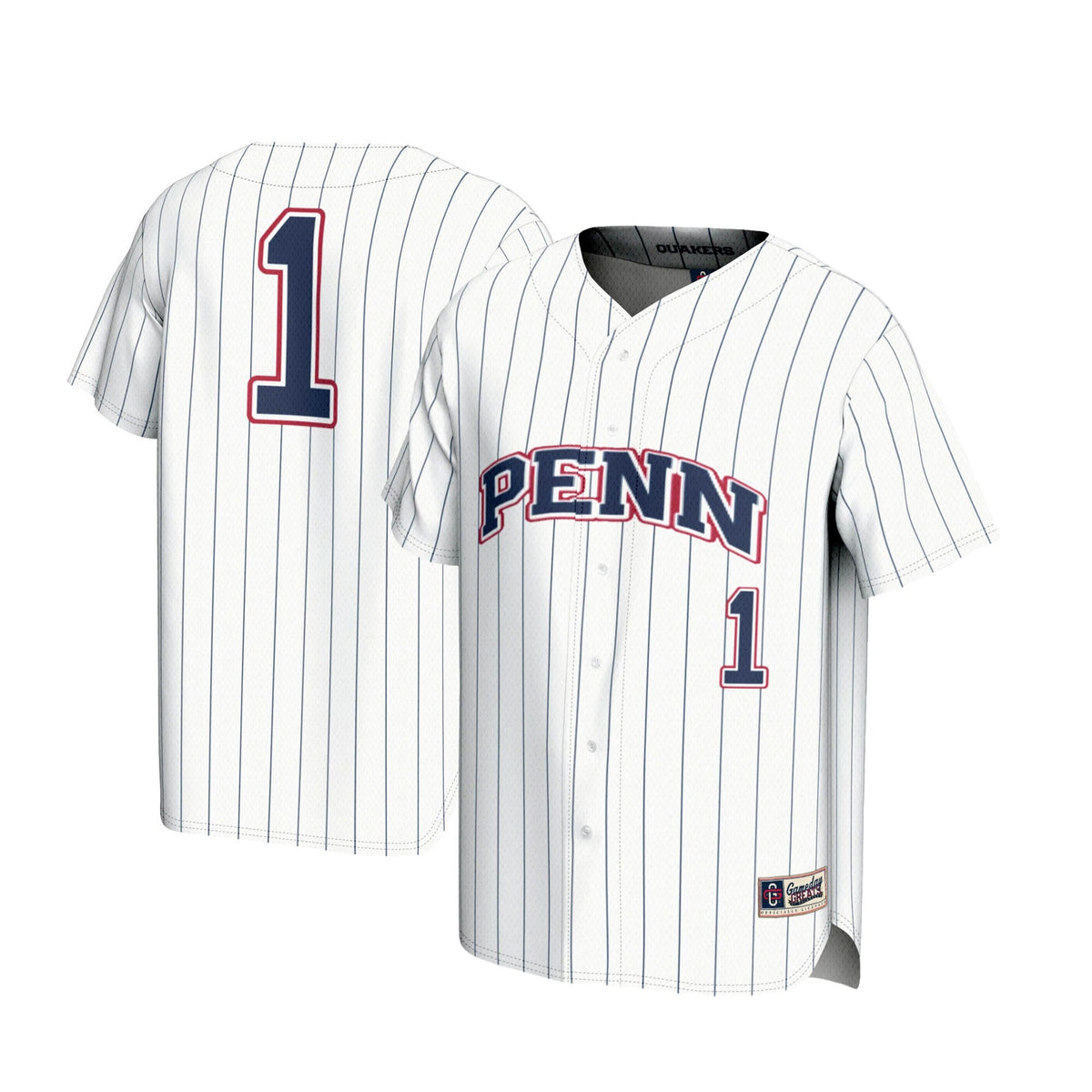 #1 Pennsylvania Quakers Lightweight Baseball Jersey - White product image 2, provided for visual reference and product