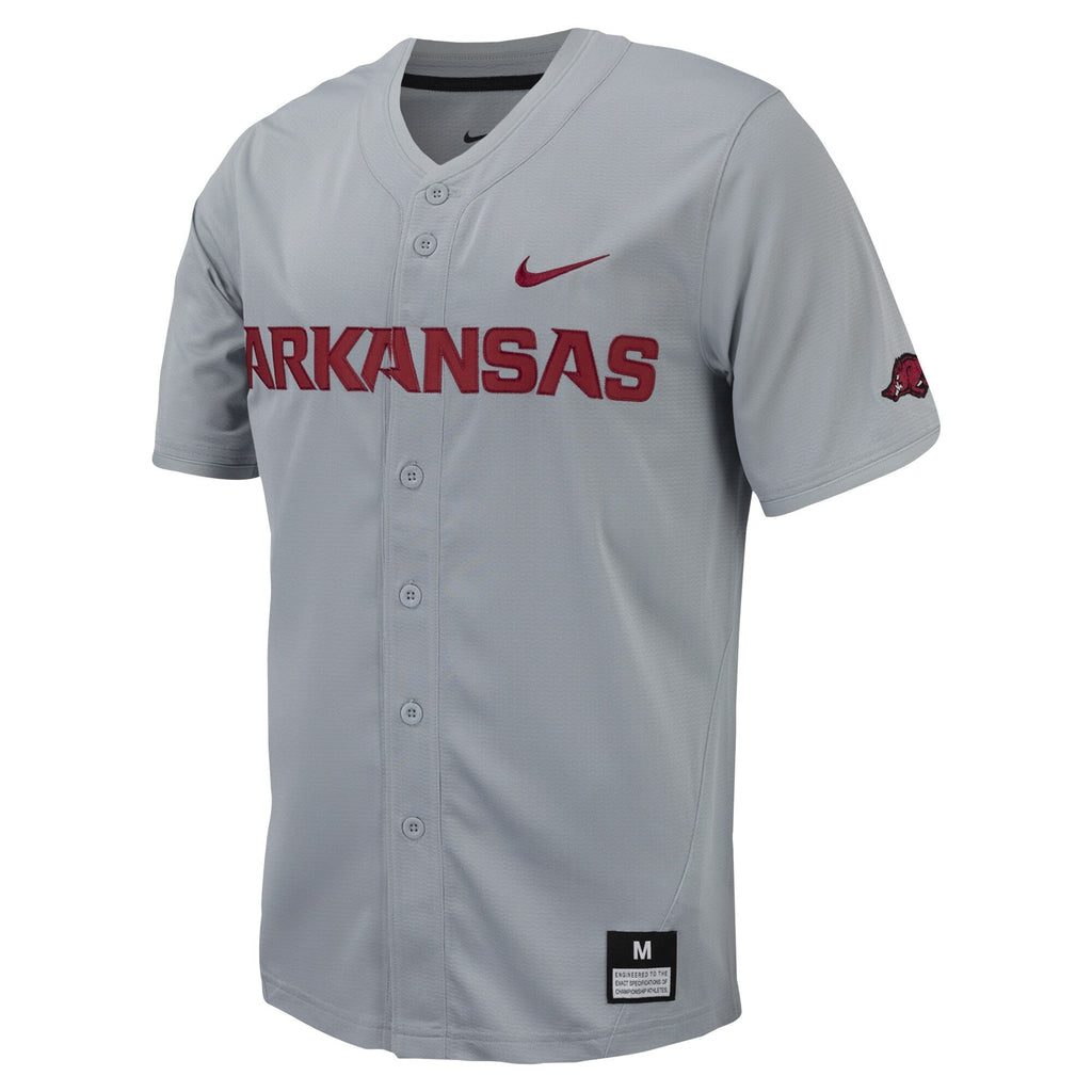 Gray Arkansas Razorbacks Replica Full-Button Baseball Jersey product image 3, provided for visual reference and product