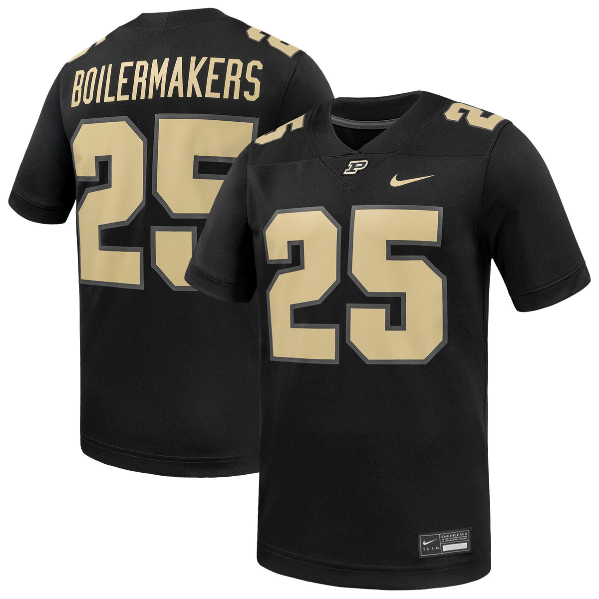 #25 Black Purdue Boilermakers Alternate Game Football Jersey product image 2, provided for visual reference and product