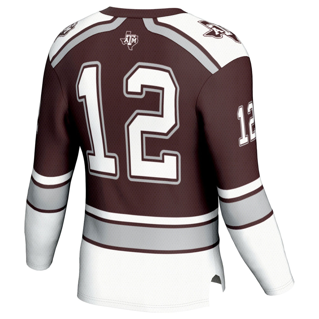 #12 Texas A&M Aggies Hockey Fashion Jersey – Maroon product image 4, provided for visual reference and product detail review