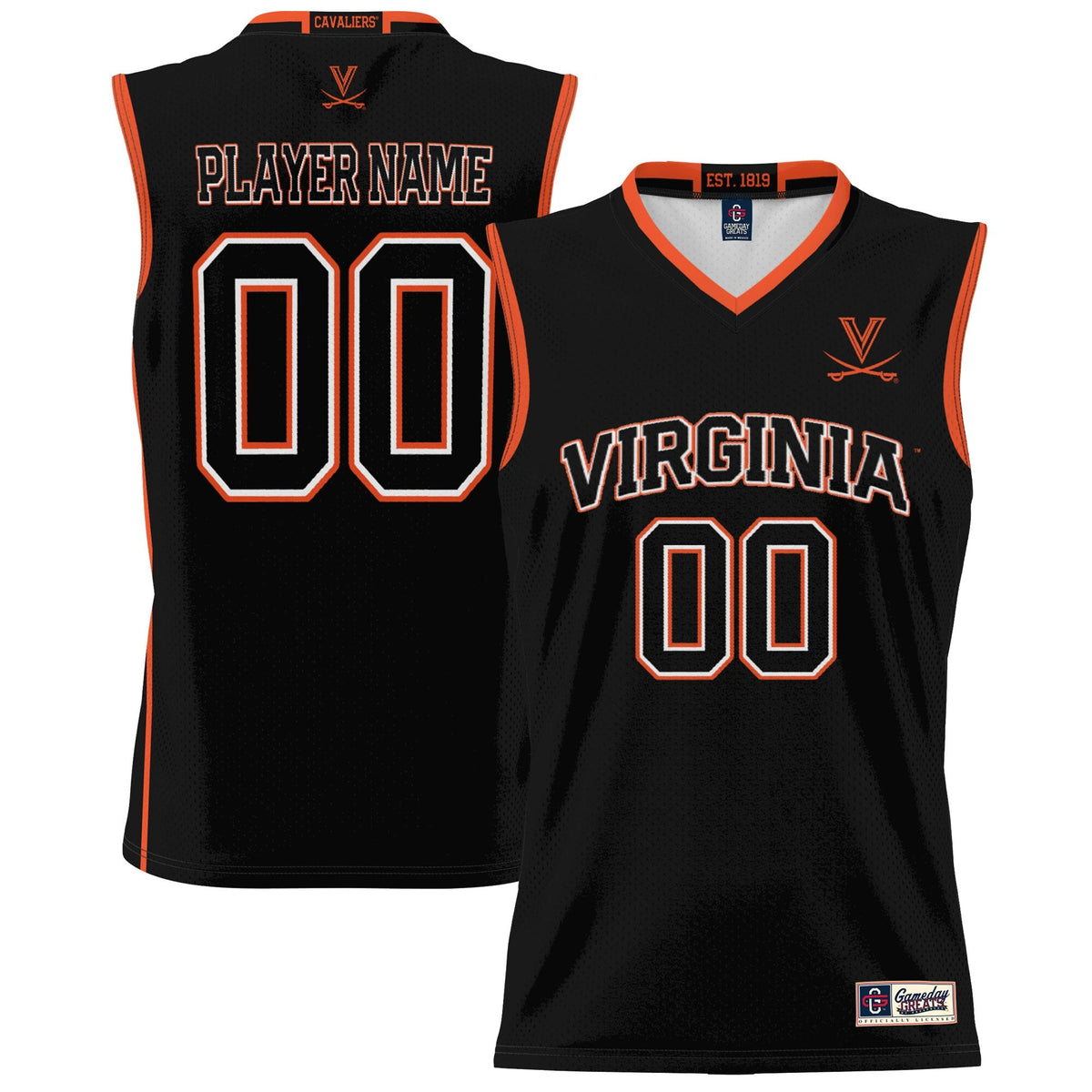 Virginia Cavaliers NIL Pick-A-Player Basketball Jersey - Black product image 2, provided for visual reference and product