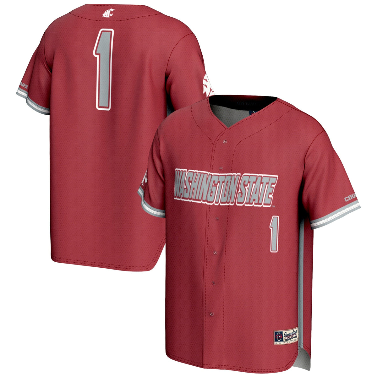 #1 Washington State Cougars Lightweight Baseball Jersey - Crimson product image 2, provided for visual reference and product