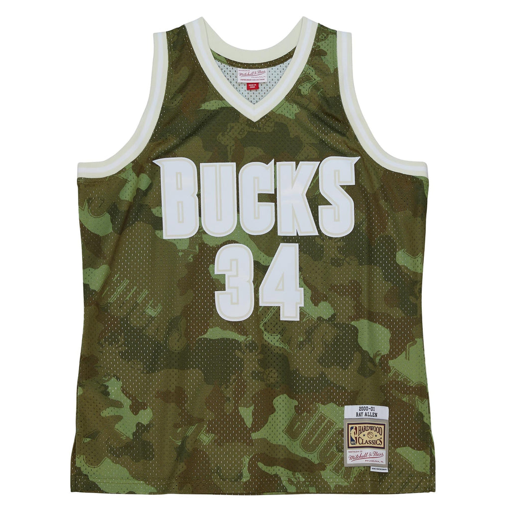 Milwaukee Bucks NBA Ray Allen 2000 Ghost Green Camo Swingman Jersey product image 2, provided for visual reference and