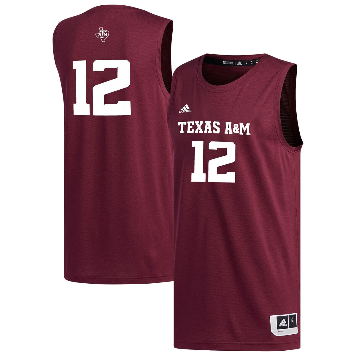 #12 Maroon Texas A&M Aggies Replica Basketball Jersey product image 2, provided for visual reference and product detail