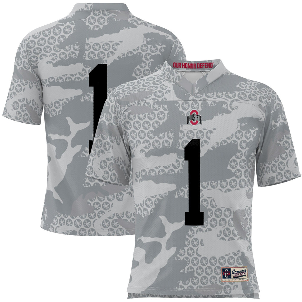 #1 Ohio State Buckeyes Camo Football Jersey - Gray product image 1, provided for visual reference and product detail review
