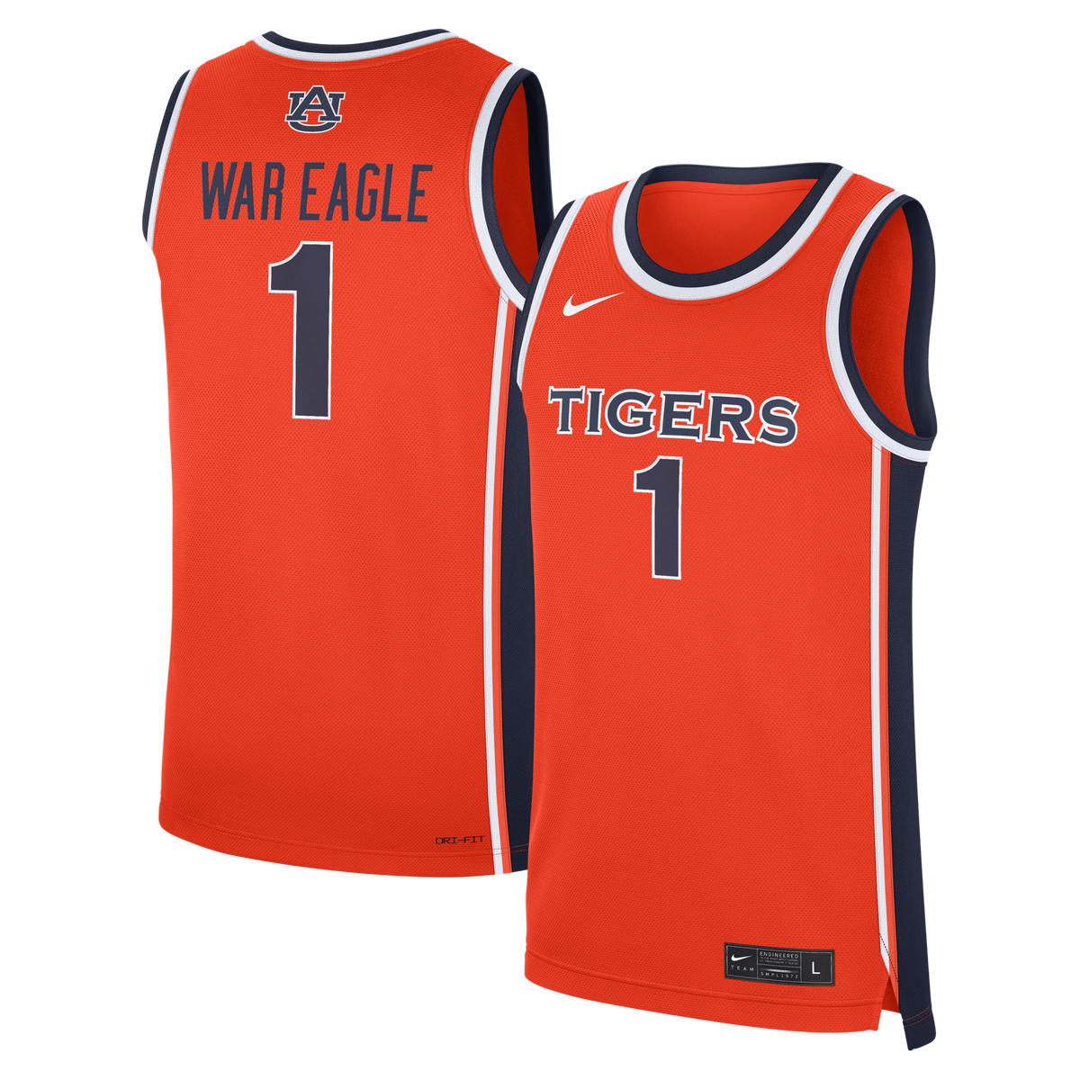 Orange Auburn Tigers #1 Alternate War Eagle Replica Basketball Jersey product image 1, provided for visual reference and