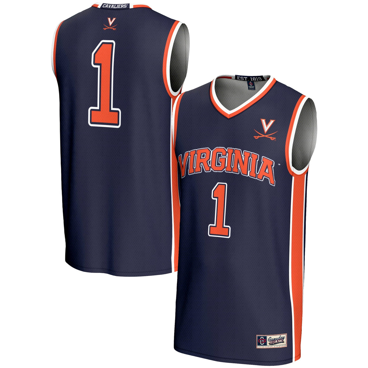 #1 Virginia Cavaliers Lightweight Basketball Jersey - Navy product image 2, provided for visual reference and product detail