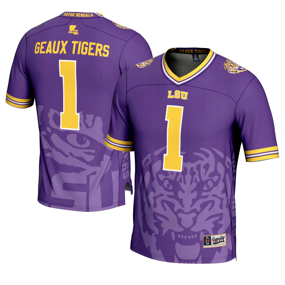 #1 LSU Tigers Icon Print Football Fashion Jersey - Purple product image 2, provided for visual reference and product detail