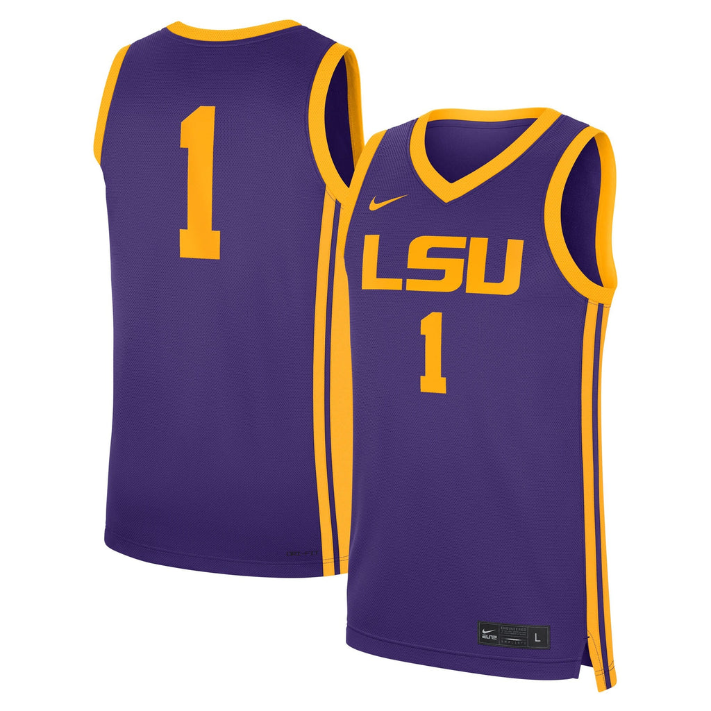 #1 Purple LSU Tigers Road Replica Jersey product image 2, provided for visual reference and product detail review