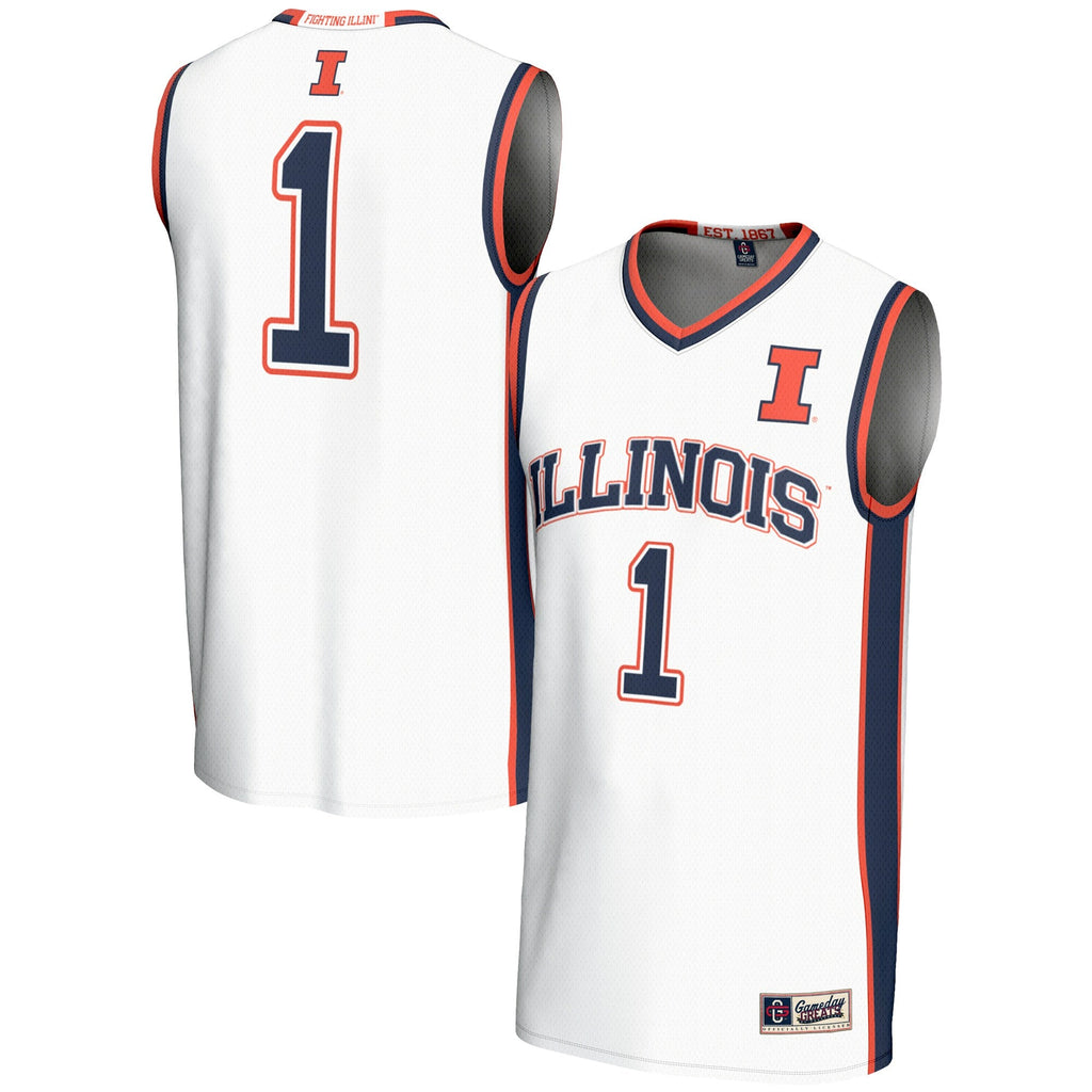 #1 Illinois Fighting Illini Lightweight Basketball Jersey - White product image 2, provided for visual reference and product