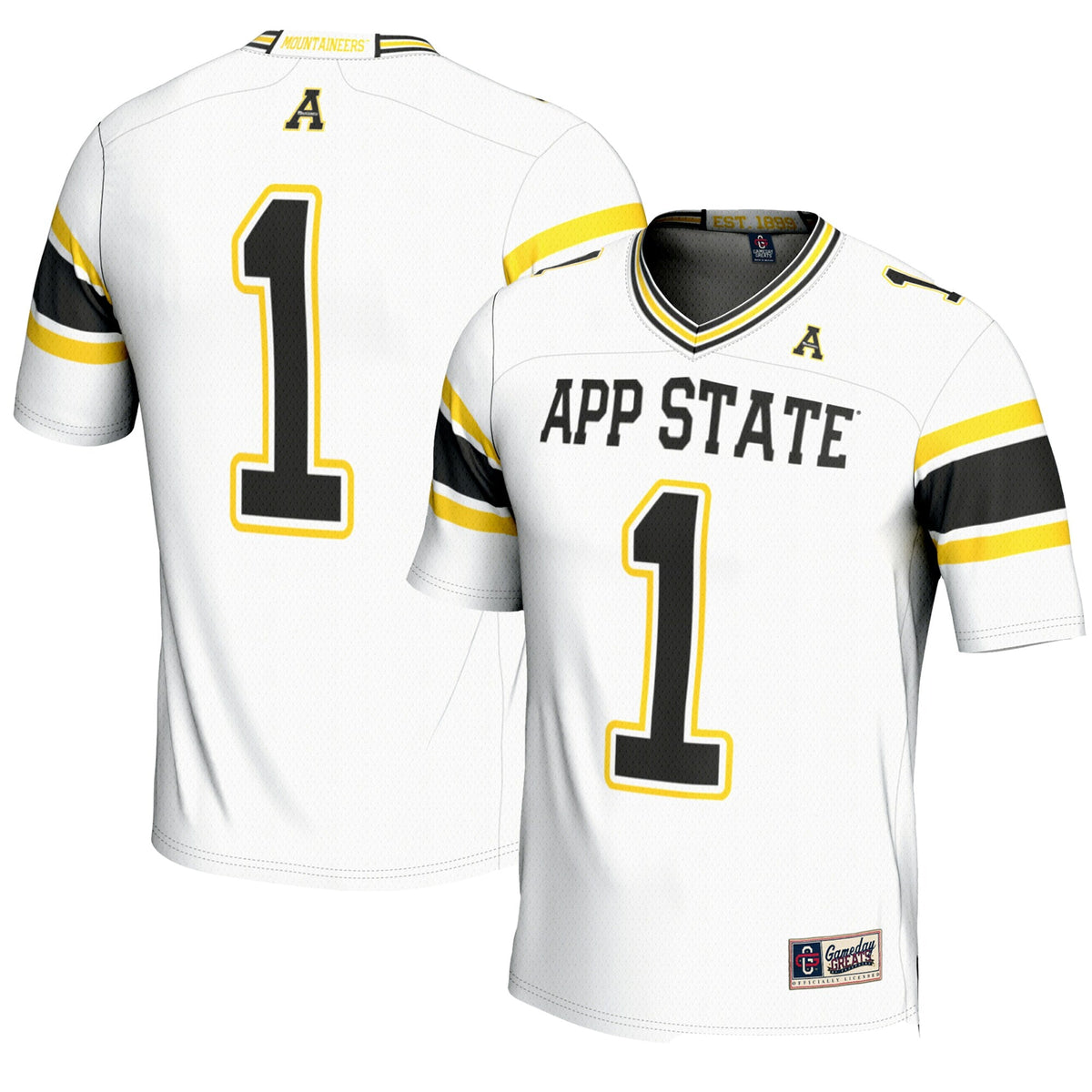 #1 Appalachian State Mountaineers Endzone Football Jersey - White product image 1, provided for visual reference and product