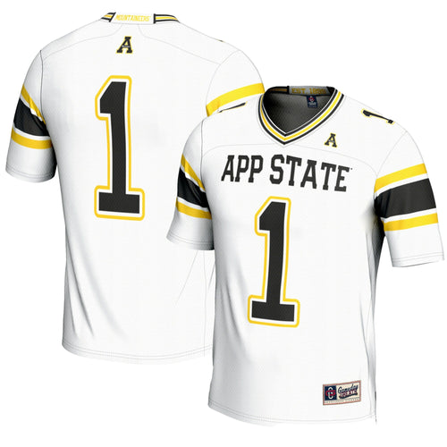 #1 Appalachian State Mountaineers Endzone Football Jersey - White product image 1, provided for visual reference and product