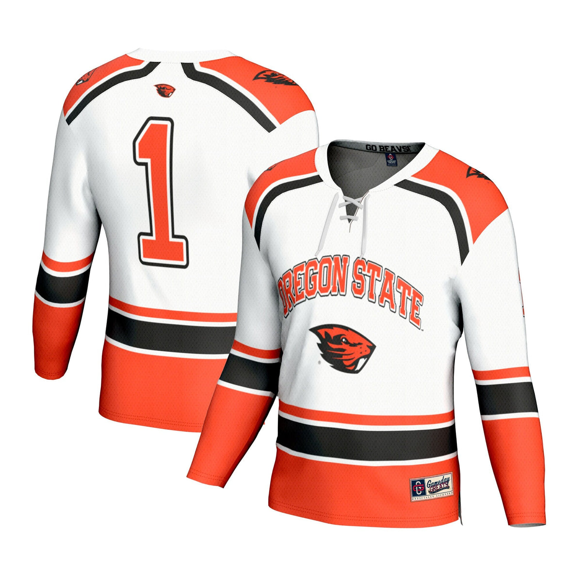 #1 Oregon State Beavers Lightweight Hockey Fashion Jersey - White product image 1, provided for visual reference and product