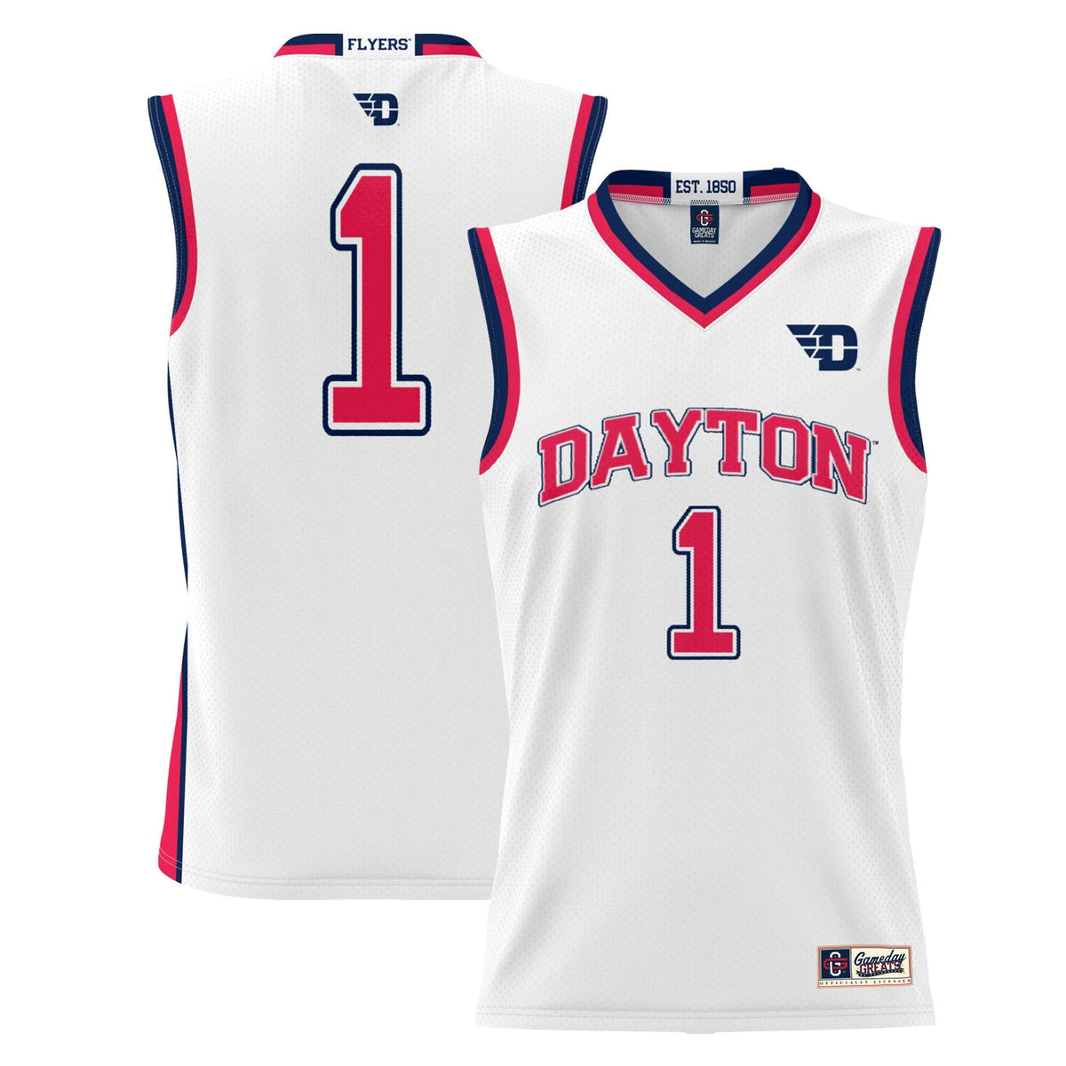 #1 Dayton Flyers Lightweight Basketball Jersey - White product image 2, provided for visual reference and product detail