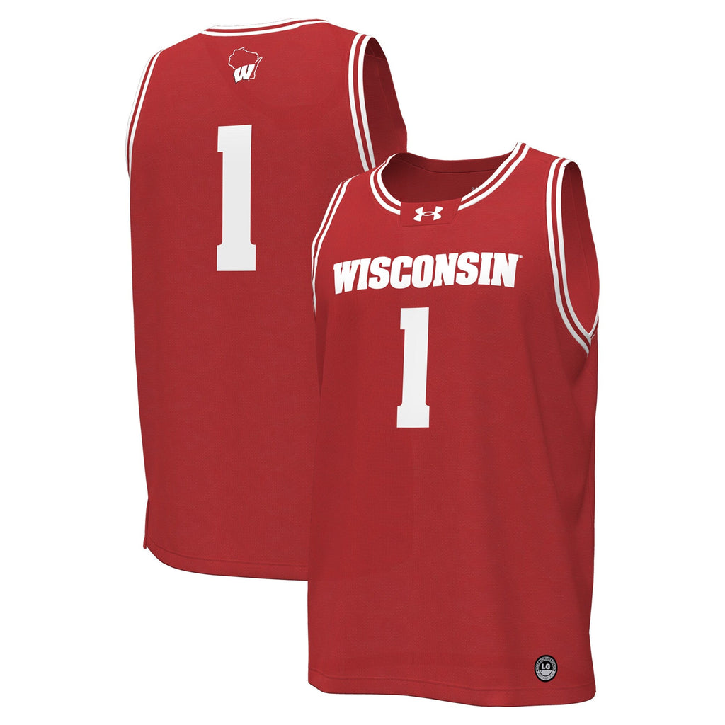 #1 Wisconsin Badgers Replica Basketball Jersey - Red product image 2, provided for visual reference and product detail review