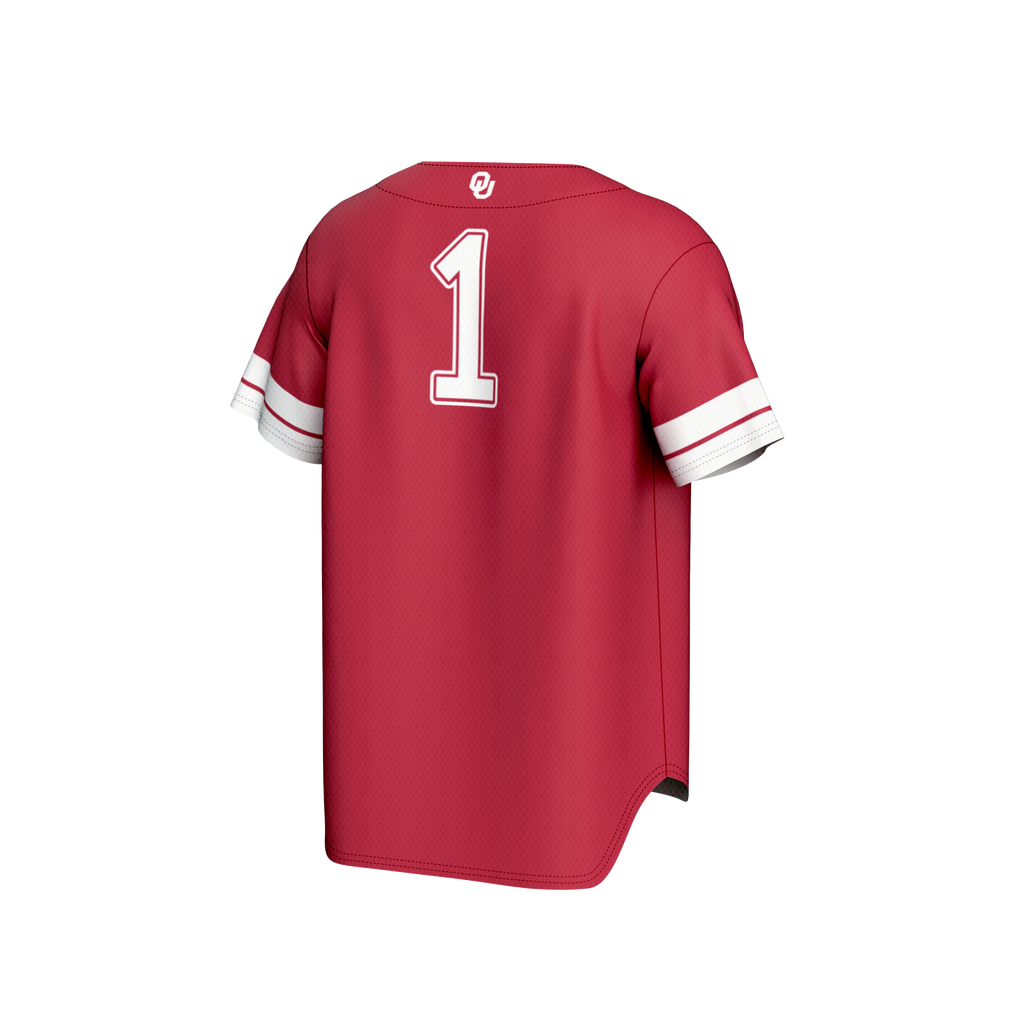 #1 Oklahoma Sooners Lightweight Collegiate Baseball Fashion Jersey - Crimson product image 4, provided for visual reference
