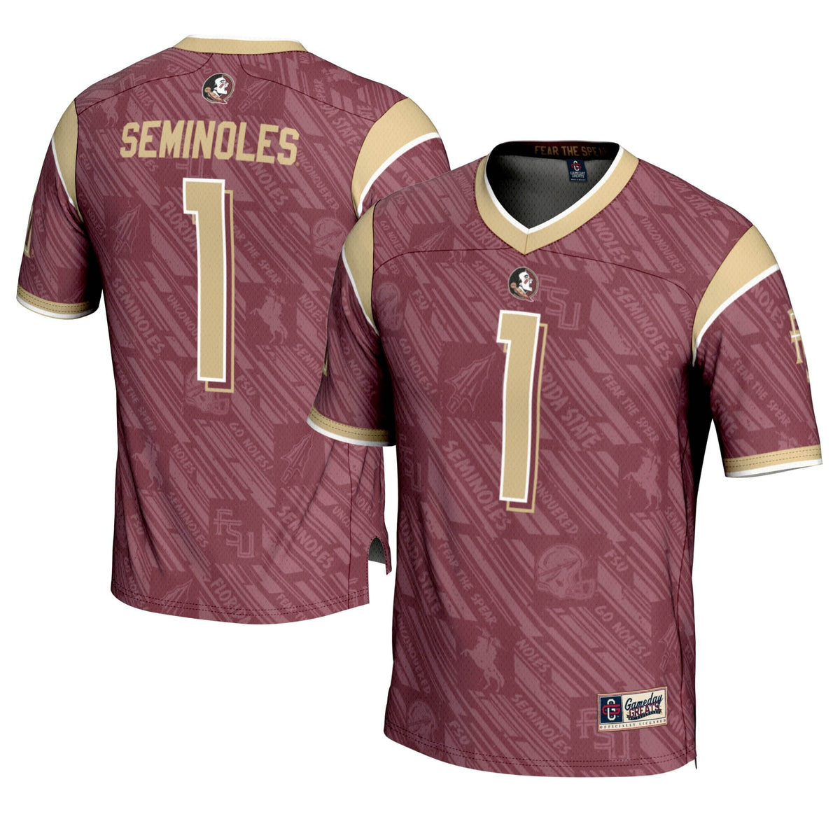Florida State Seminoles #1 Garnet Highlight Print Football Fashion Jersey product image 1, provided for visual reference and