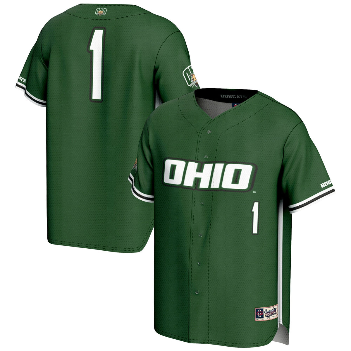 #1 Ohio Bobcats Lightweight Baseball Fashion Jersey - Green product image 1, provided for visual reference and product
