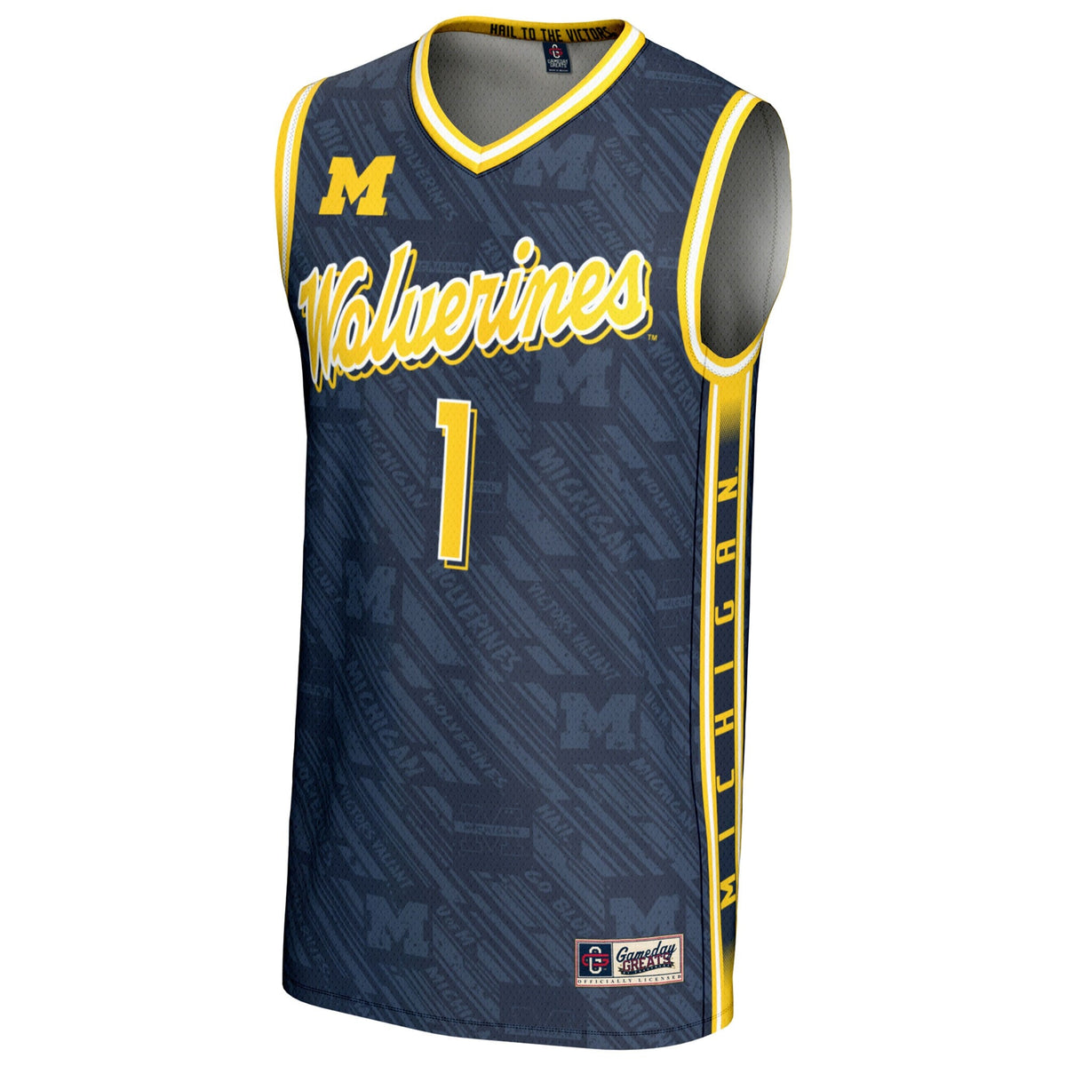 #1 Michigan Wolverines Highlight Print Lightweight Basketball Fashion Jersey - Navy product image 3, provided for visual