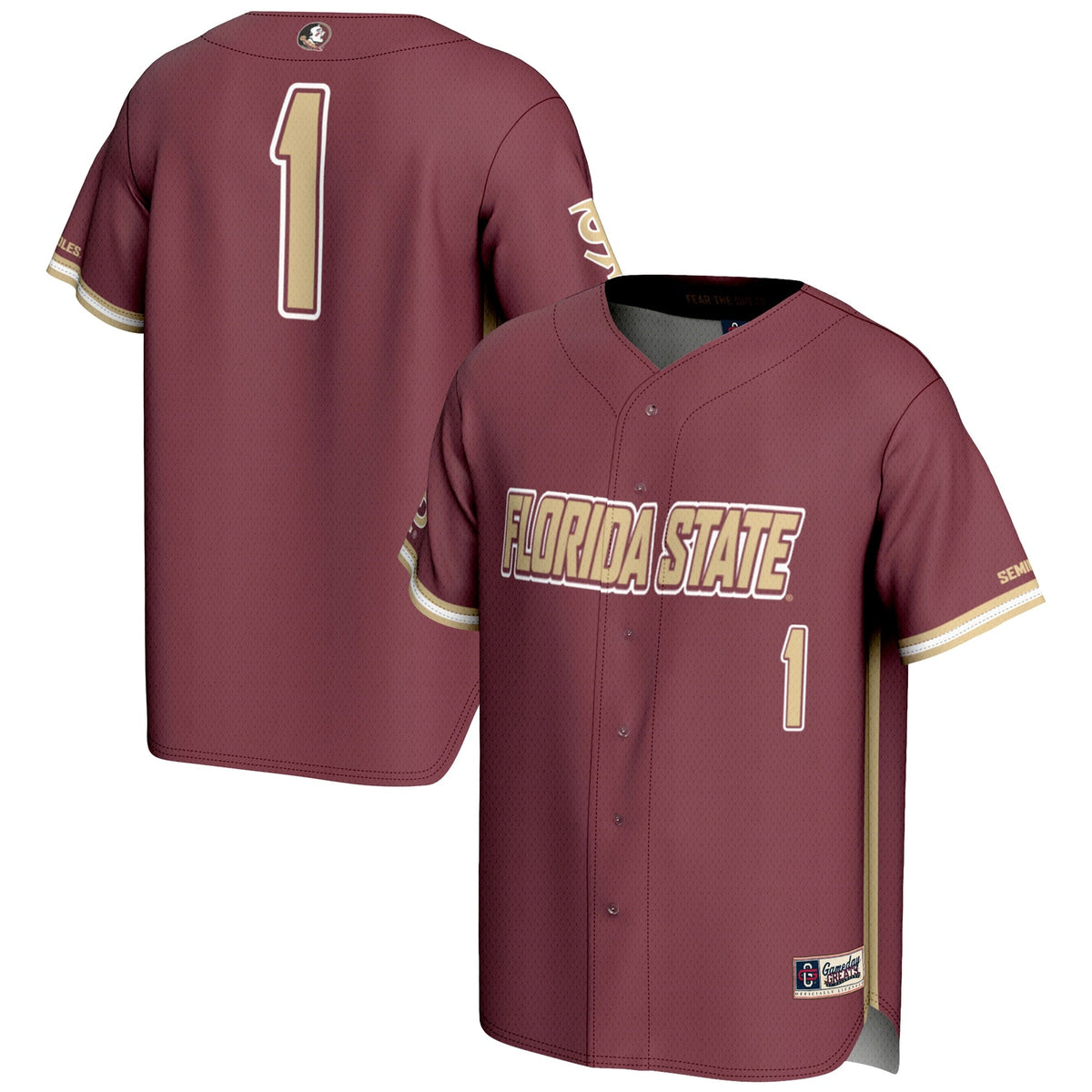 #1 Florida State Seminoles Lightweight Baseball Jersey - Garnet product image 1, provided for visual reference and product