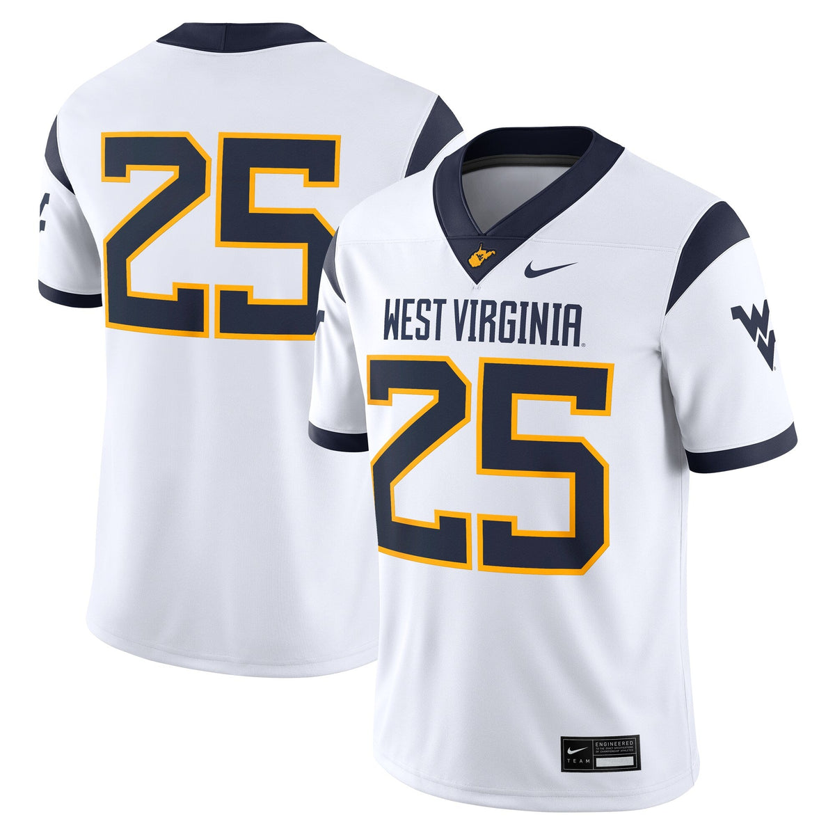 #25 West Virginia Mountaineers Limited Away Game Jersey - White product image 1, provided for visual reference and product