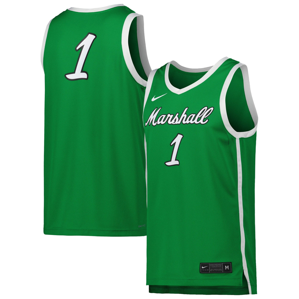 #1 Marshall Thundering Herd Replica Basketball Jersey - Kelly Green product image 2, provided for visual reference and