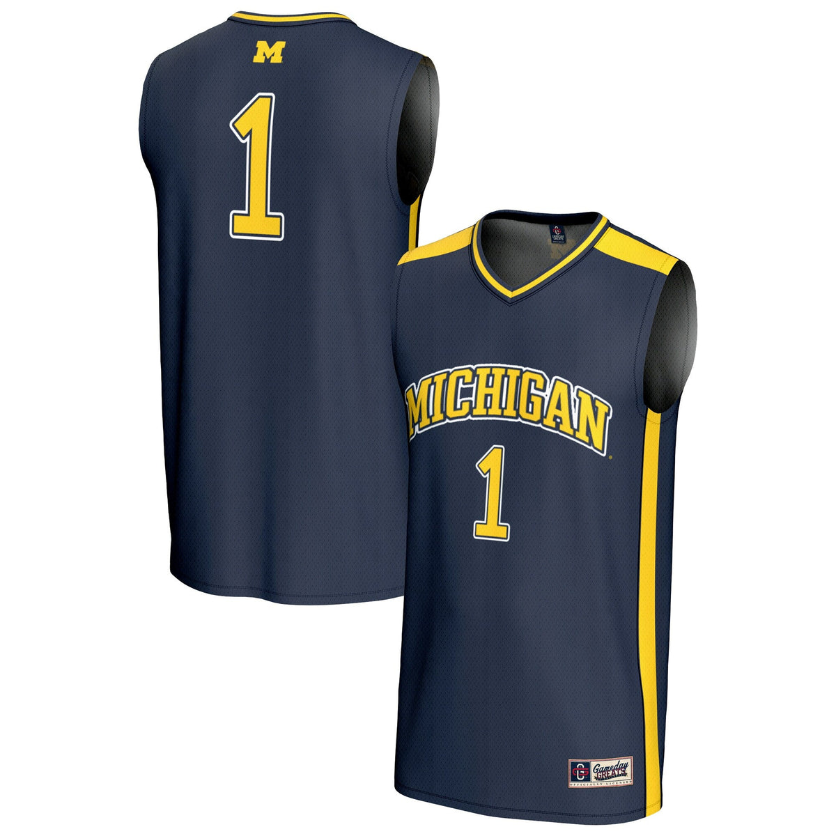 #1 Michigan Wolverines Lightweight Collegiate Basketball Fashion Jersey - Navy product image 1, provided for visual