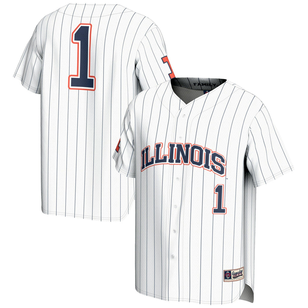 #1 Illinois Fighting Illini Lightweight Baseball Jersey - White product image 1, provided for visual reference and product