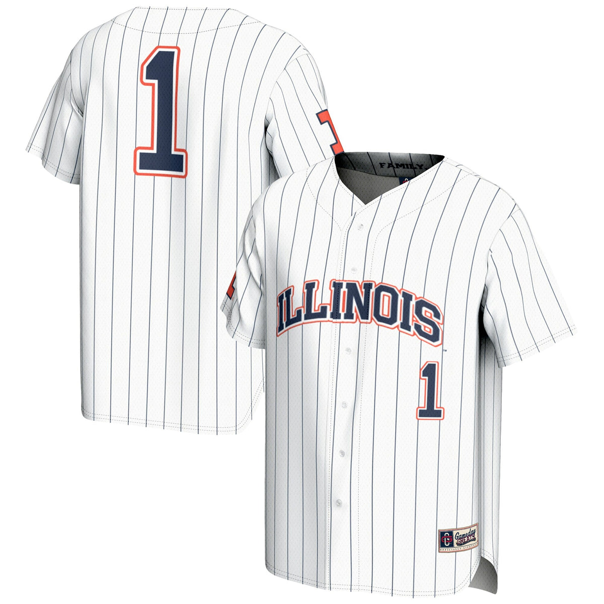 #1 Illinois Fighting Illini Lightweight Baseball Jersey - White product image 1, provided for visual reference and product
