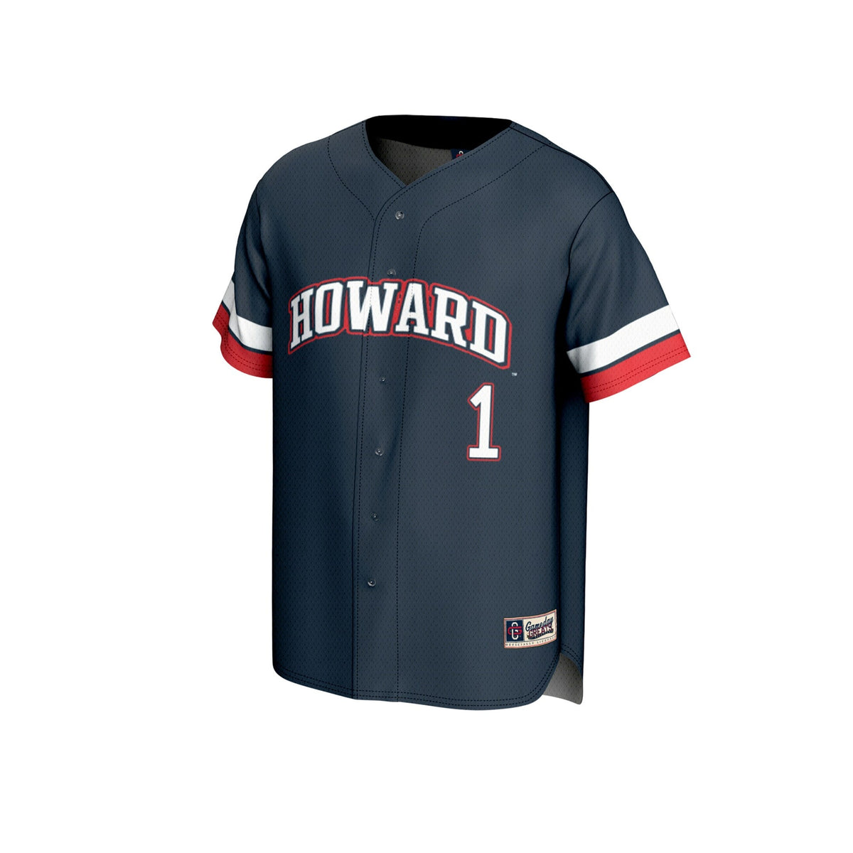 #1 Howard Bison Collegiate Baseball Fashion Jersey - Navy product image 3, provided for visual reference and product detail