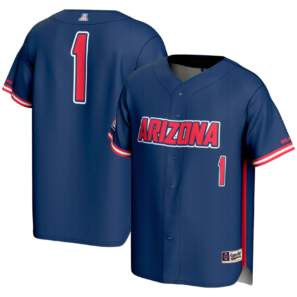#1 Arizona Wildcats Lightweight Baseball Fashion Jersey - Navy product image 1, provided for visual reference and product