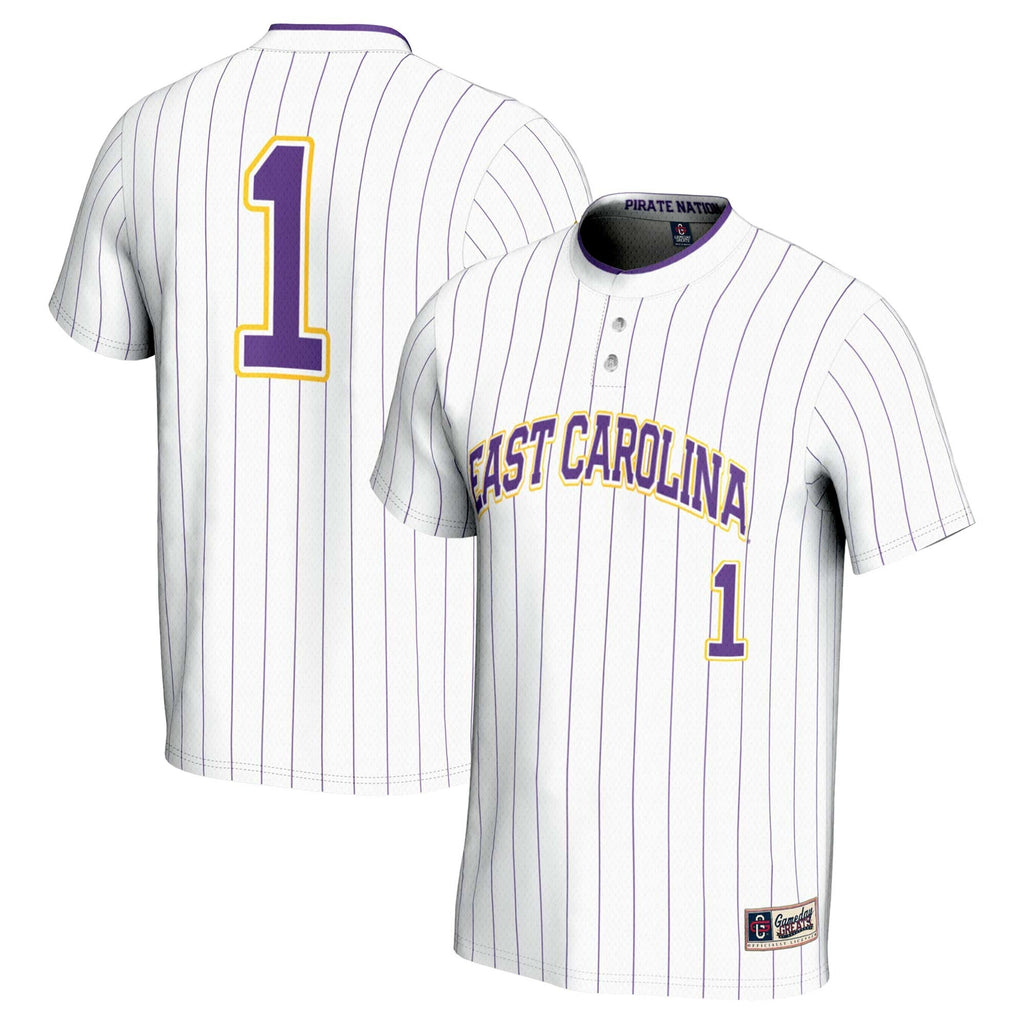 #1 ECU Pirates Lightweight Softball Jersey - White product image 2, provided for visual reference and product detail review