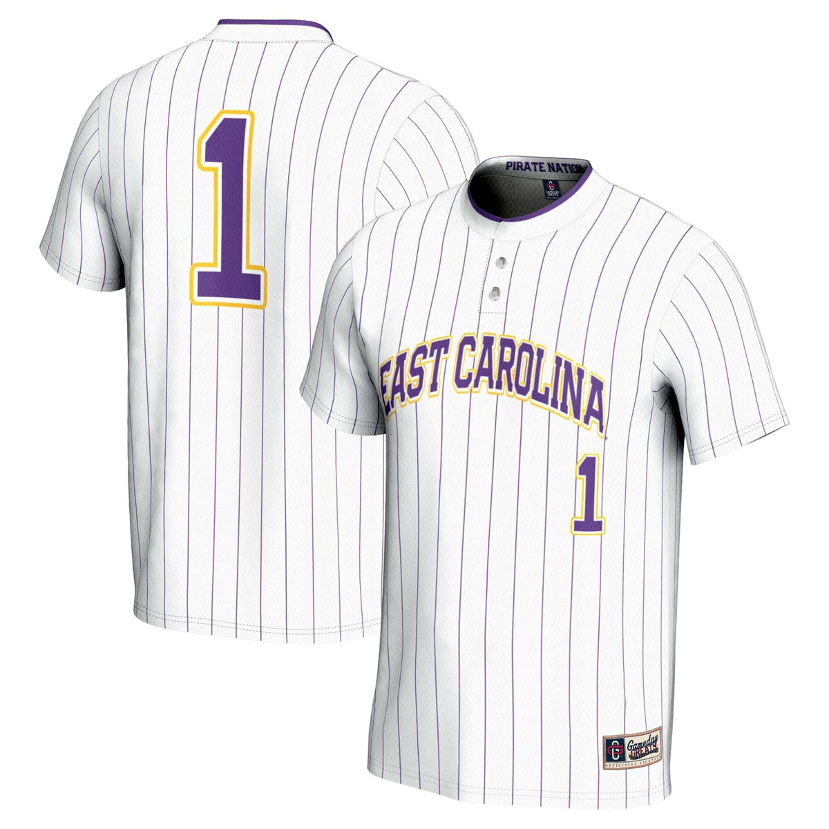 #1 ECU Pirates Lightweight Softball Jersey - White product image 2, provided for visual reference and product detail review