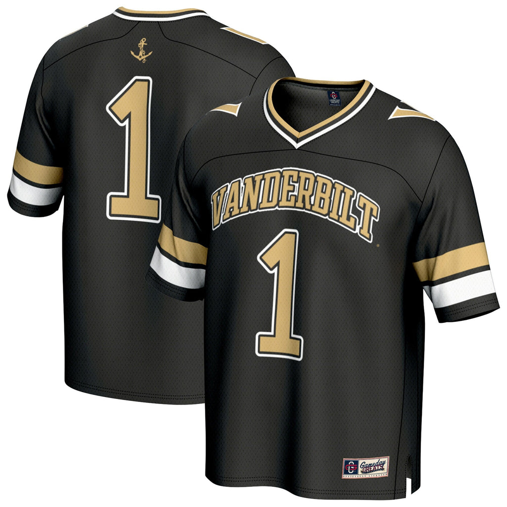 #1 Vanderbilt Commodores Lightweight Collegiate Football Fashion Jersey - Black product image 1, provided for visual