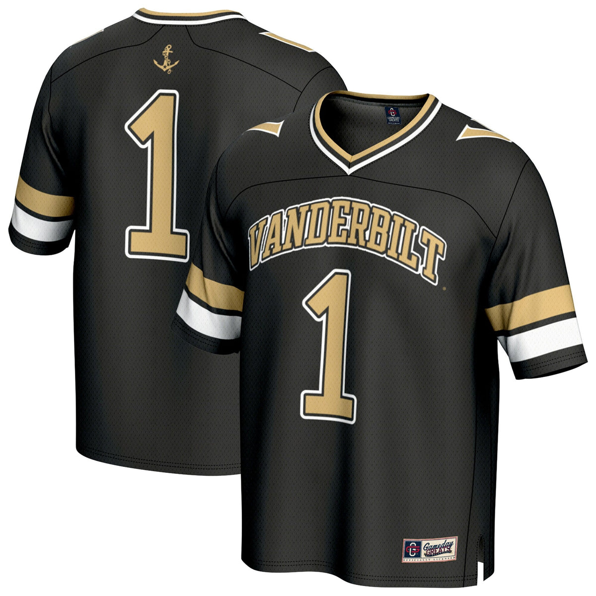 #1 Vanderbilt Commodores Lightweight Collegiate Football Fashion Jersey - Black product image 1, provided for visual