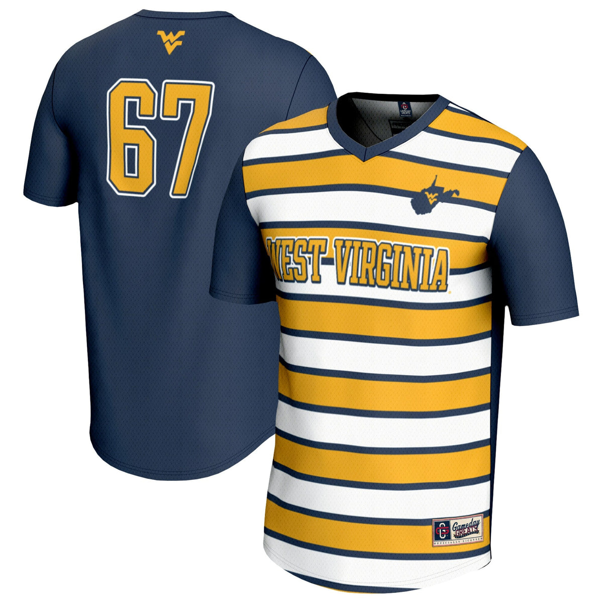 #67 West Virginia Mountaineers Lightweight Soccer Fashion Jersey - Navy product image 1, provided for visual reference and