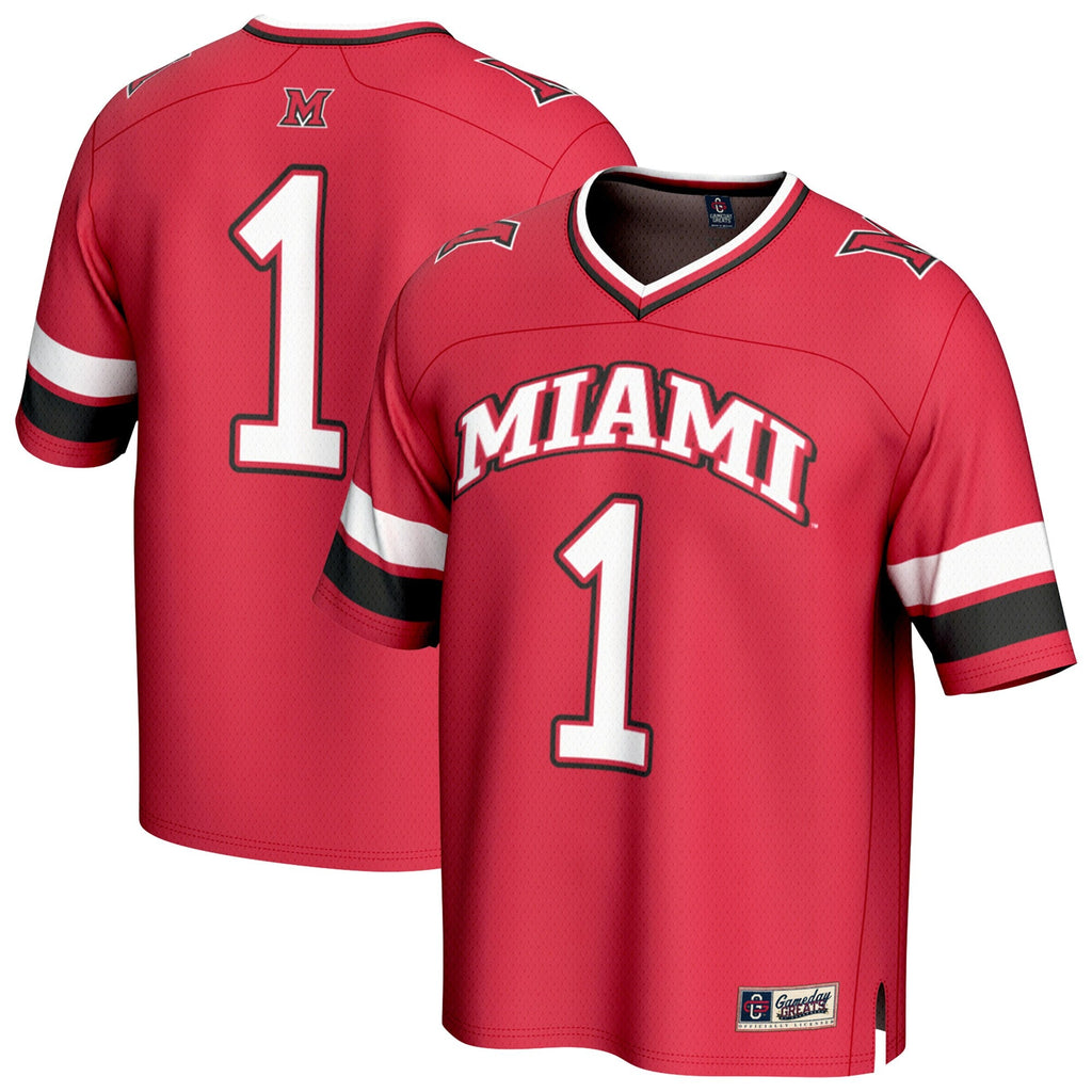 #1 Miami University RedHawks Lightweight Collegiate Football Fashion Jersey - Red product image 2, provided for visual