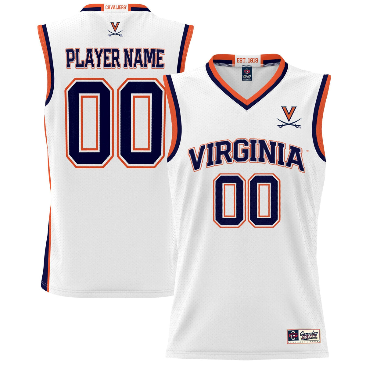 Virginia Cavaliers NIL Pick-A-Player Basketball Jersey - White product image 2, provided for visual reference and product