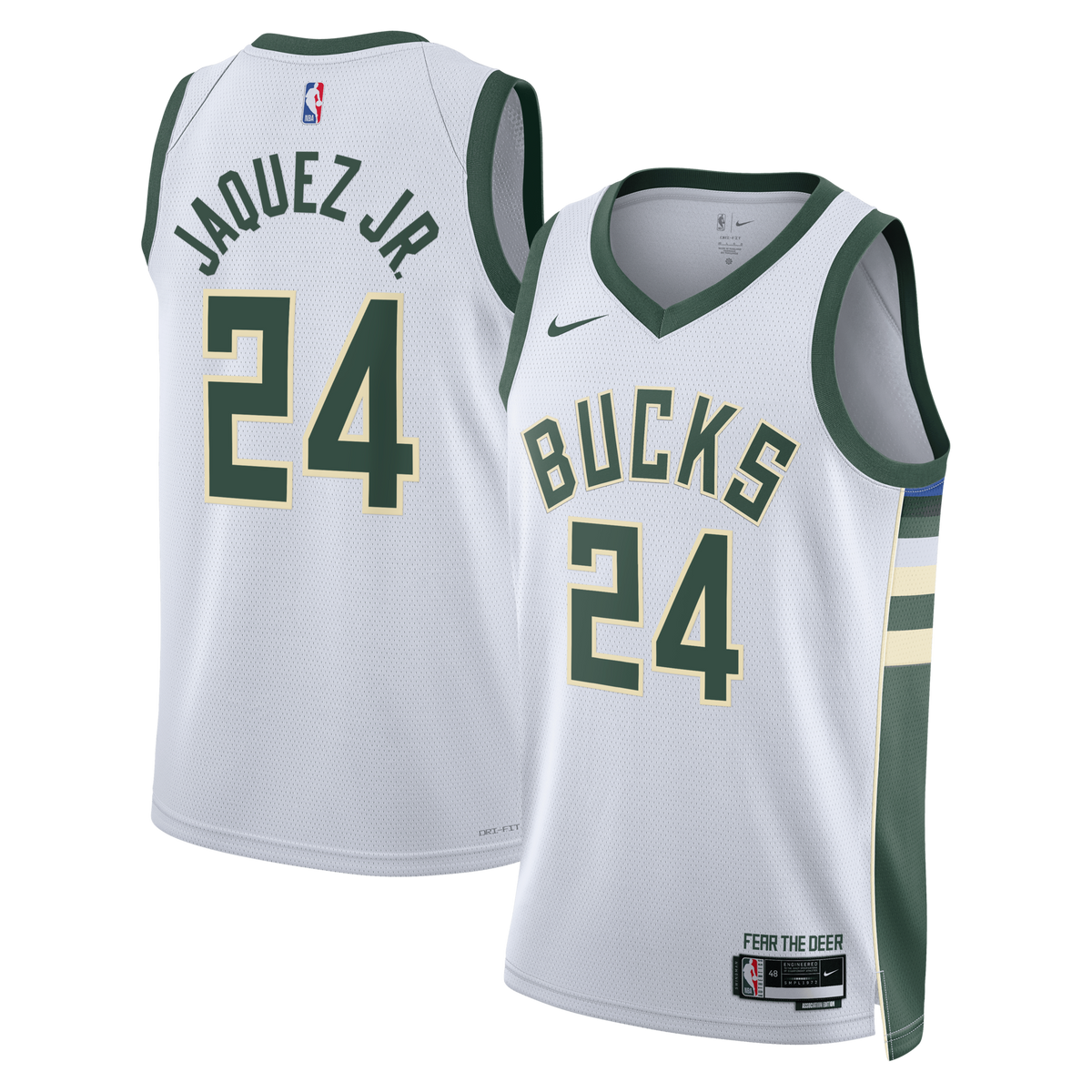 Milwaukee Bucks Association Edition Swingman Jersey - White - Jaime Jaquez Jr. product image 1, provided for visual