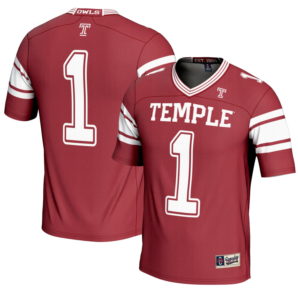 #1 Temple Owls Endzone Football Jersey - Cherry product image 1, provided for visual reference and product detail review