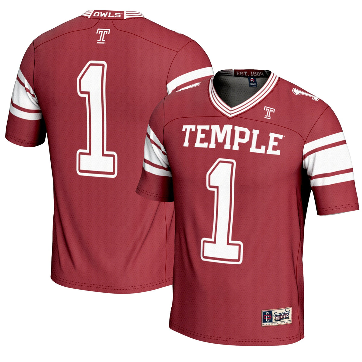 #1 Temple Owls Endzone Football Jersey - Cherry product image 1, provided for visual reference and product detail review