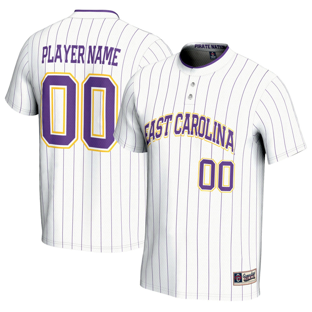 ECU Pirates NIL Pick-A-Player Lightweight Softball Jersey - White product image 2, provided for visual reference and product
