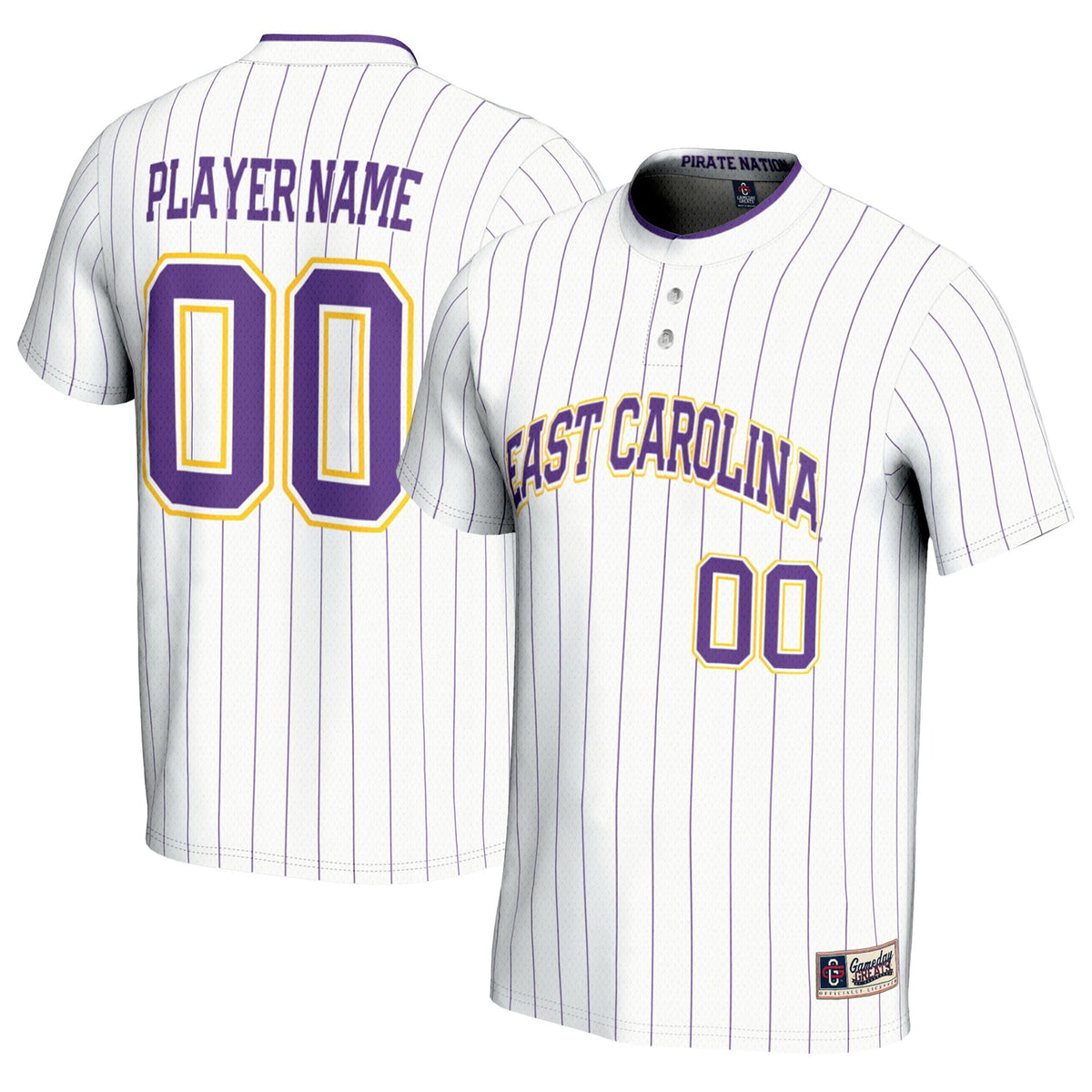 ECU Pirates NIL Pick-A-Player Lightweight Softball Jersey - White product image 2, provided for visual reference and product