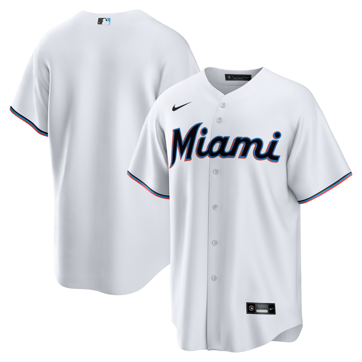 Miami Marlins White Home Big & Tall Replica Jersey product image 2, provided for visual reference and product detail review