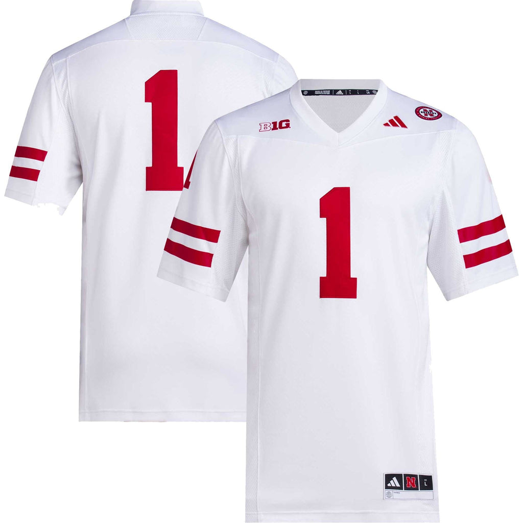 #1 Nebraska Huskers Premier Football Jersey - White product image 2, provided for visual reference and product detail review