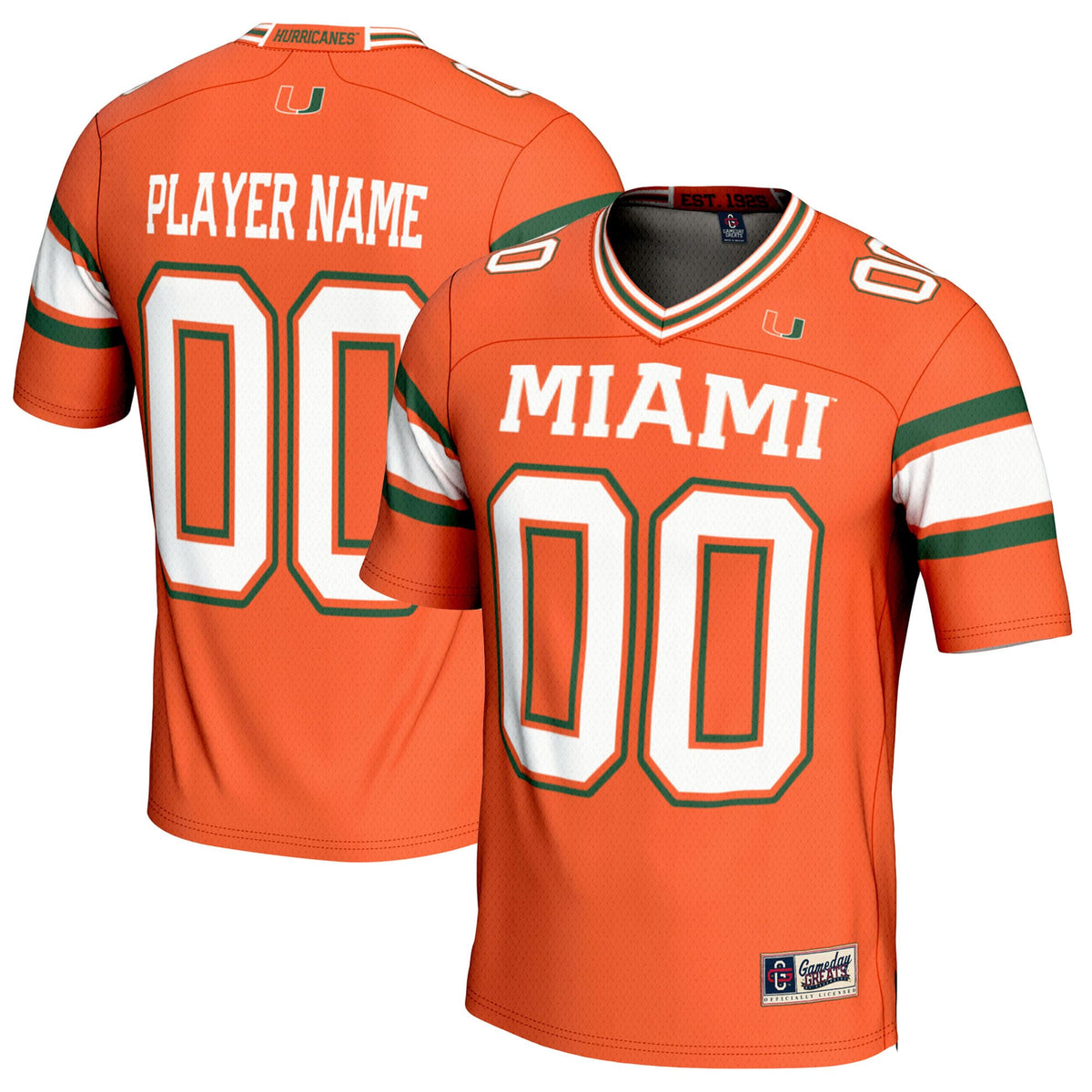 Miami Hurricanes NIL Pick-A-Player Football Jersey - Orange product image 2, provided for visual reference and product