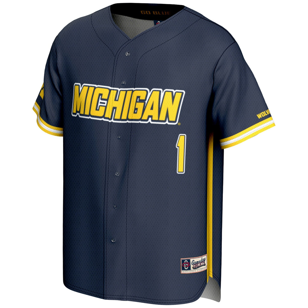 #1 Michigan Wolverines Lightweight Baseball Fashion Jersey - Navy product image 3, provided for visual reference and product